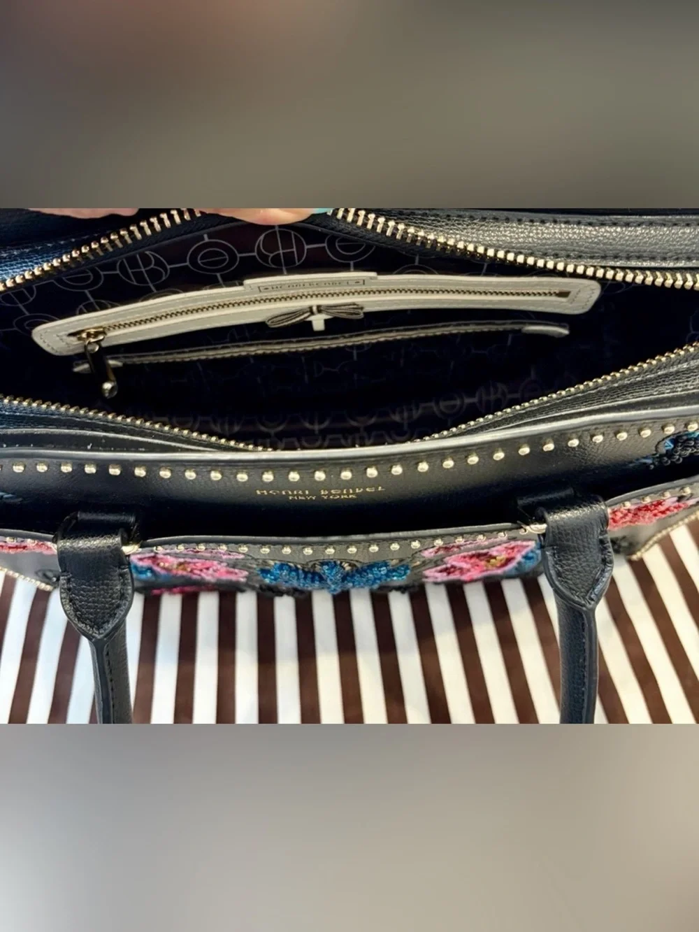 HENRI BENDEL West 57th Embellished Floral Appliqué Satchel w/dusty-shopping bag